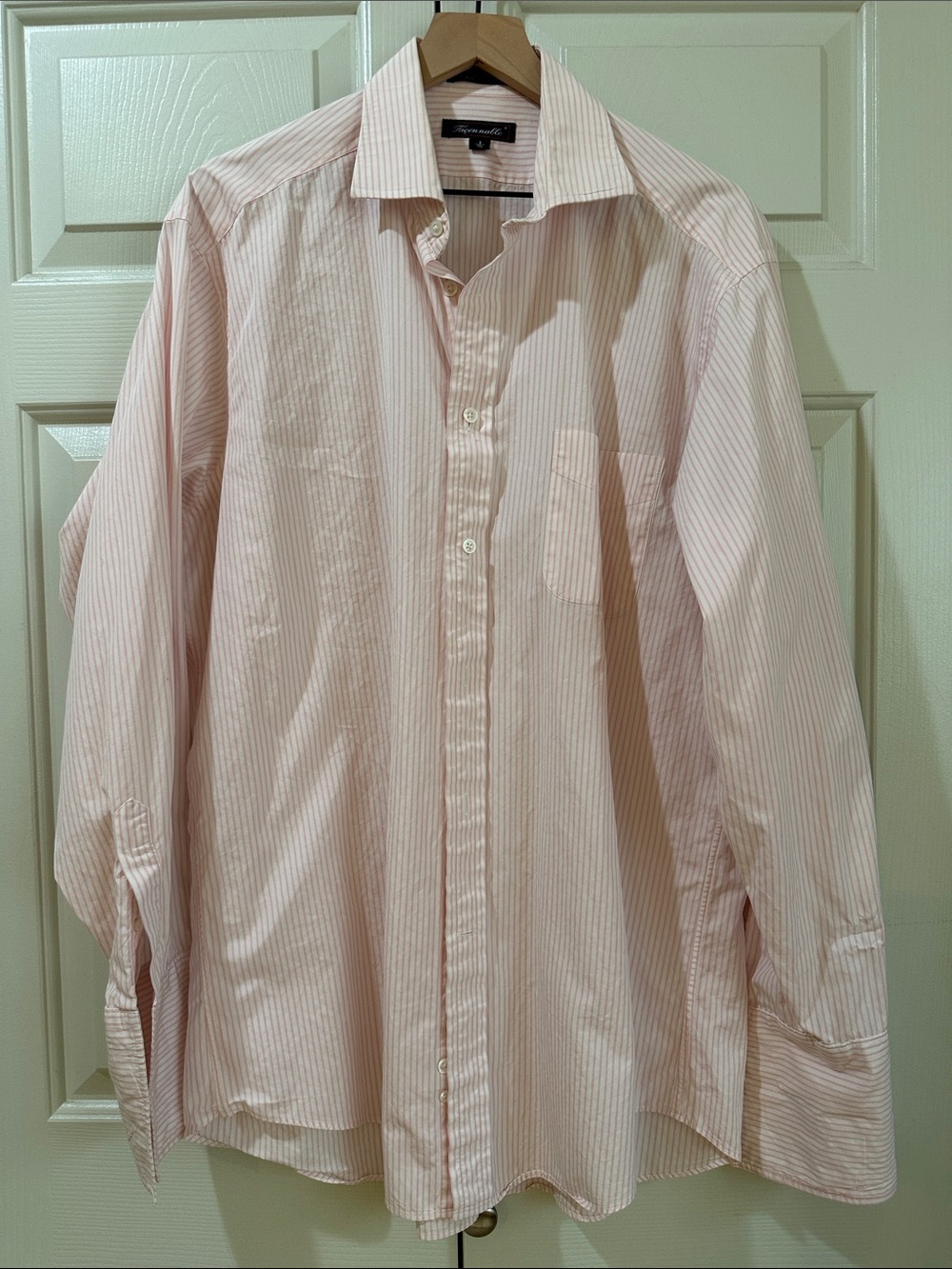 Faconnable Men’s Light Pink and White Striped Dress Shirt